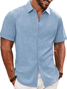 Men's sky Blue Casual Shirts Short Sleeve Button Down Lightweight Summer